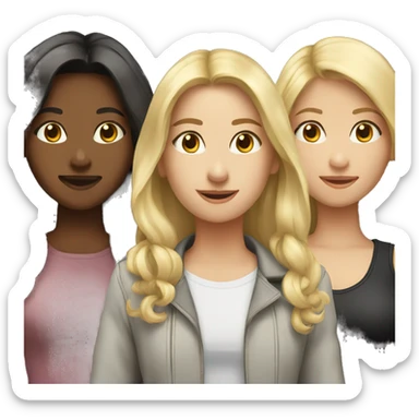 4 females (1 blonde, 2 brunette, 1 with black long hair), 1 male with brown hair sticker