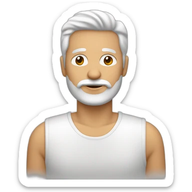 hombre blanco de 60 años, con barba blanca y negra por las canas. Pelo negro y largo, aunque algo escaso por la calvicie. sticker