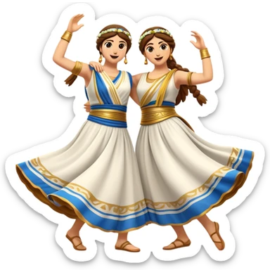 Cinematic Realistic Sirtaki Dance Emoji, depicted as a vibrant traditional Greek dance scene with flowing movements and expressive costumes, rendered with dynamic textures and warm festive lighting that captures its cultural exuberance. sticker