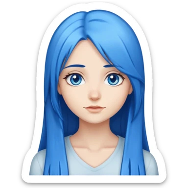 Blue haired blue eyes female really long straight hair sticker