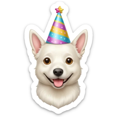 A White belgian dog wearing a party hat.   sticker