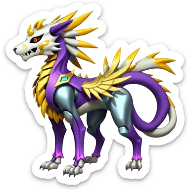 Colorful Skeletal masked armored Solgaleo-Raikou-Pokémon-Digimon-Fakémon-fusion-hybrid-creature, full body sticker