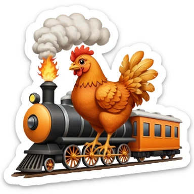 Chicken eating a train while the chicken is exploding sticker
