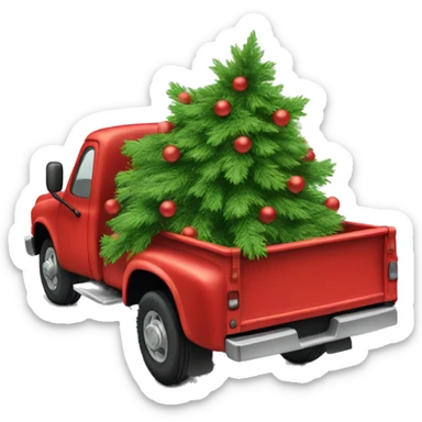 Red truck carrying a Christmas tree sticker