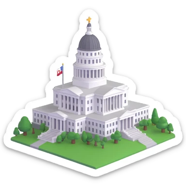 cinematic realistic emoji of the California State Capitol in Sacramento, majestic ornate architecture, lifelike detail, bright regal lighting on a sunny day, building in accurate shade of white sticker
