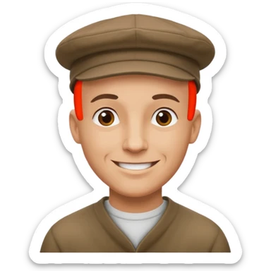 a bald man wearing a old english style cap looking really hopeful sticker