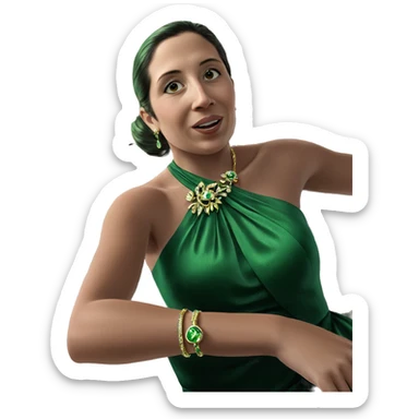 girl in green dress with jewelry sticker