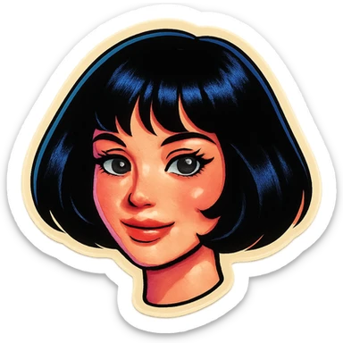 sexy but cute girl with pale skin, black bob haircut, light makeup, big expressive eyes, soft smile, Telegram sticker style, head only without neck, white background sticker