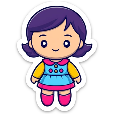 boneca, cute doll, cartoonish sticker style, vibrant colors, bold outlines, no text sticker