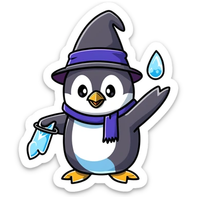 penguin wizard creating ice magic and freezing spell sticker
