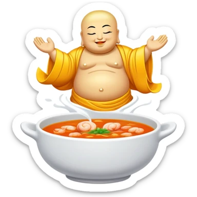 Buddha Jumps Over the Wall luxury soup with seafood and premium ingredients, simplified emoji style with bold outlines and bright colors, cartoon style famous Chinese delicacy sticker