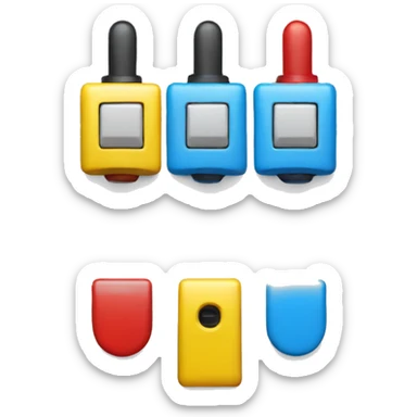 An emoji design featuring three toggle switches. Each switch is distinctly colored: one blue, one yellow, and one red.  sticker