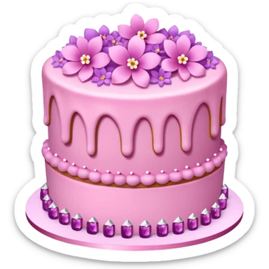 Three layer pink cake adorned with overflowing pink flowers and amethyst crystals  sticker