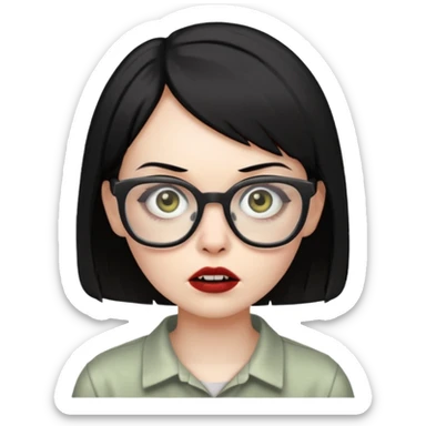 create a female zombie with short straight black hair, and who wears glasses  sticker