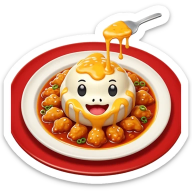 buldak cheese emoji, spicy Korean chicken with melted cheese, cute and expressive sticker