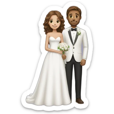 wedding white couple brown hair sticker