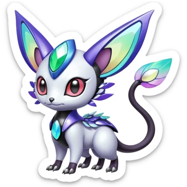 Shiny Colorful glowing glossy smooth soft silky Futuristic Cyber-Vernid-Trico-Meloetta-Latias-Koraidon-Peppercat-Protogen-Pokémon-Digimon-Fakémon-fusion-hybrid-creature sticker
