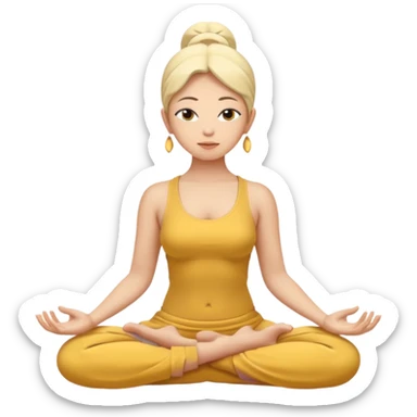 woman in lotus position meditating, yellow skin tone, minimal background sticker