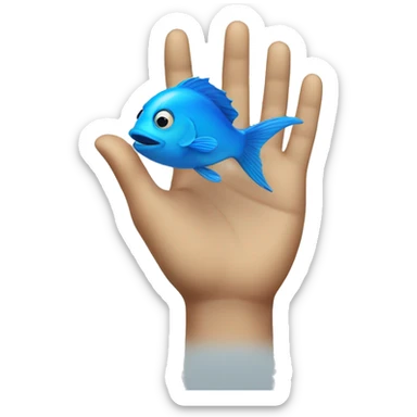 one hand touches the blue fish sticker