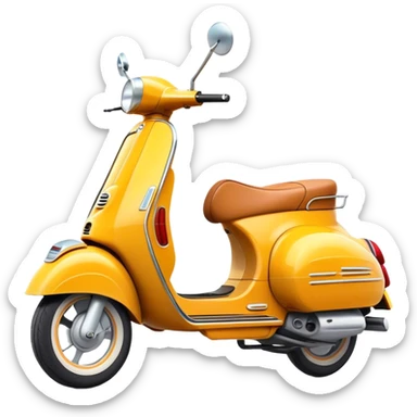 Cinematic Realistic Vespa Scooter Emoji, depicted as a stylish vintage Vespa with sleek retro design and vibrant colors, rendered with crisp textures and dynamic sunlit lighting that captures its iconic Italian charm. sticker