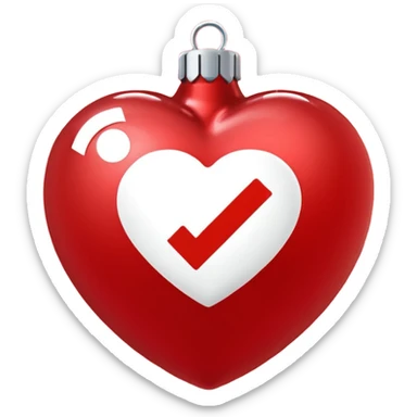 red Christmas heart-shaped ball with white "S" logo sticker
