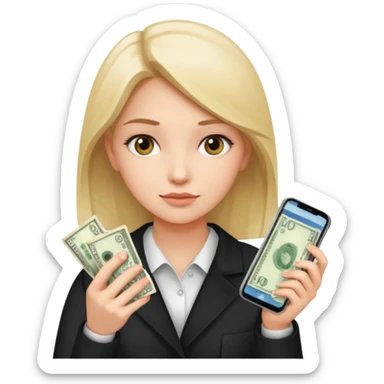 Celular mano de una chica mirando poco dinero sticker