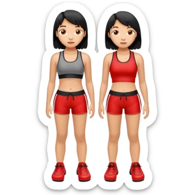 girl with wet black hair and black sports bra and grey shorts is wearing red crocs  sticker