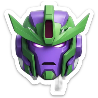 purple and green gundam mecha face sticker