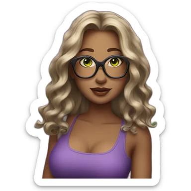 curvy-woman-purple-long-wavy-hair-green-eyes-square-glasses sticker