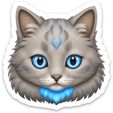 a gray cat with blue eyes on its FOREHEAD sticker