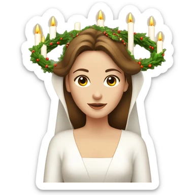 brown haired white women with white gown and advent wreath with long-candles on the head sticker
