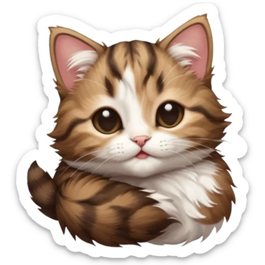 dark brown tabby and white kitten upside down with eyes closed sticker