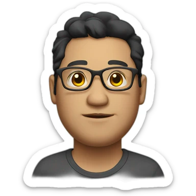 fat guy with glasses, black haired, clean shaven, half body sticker