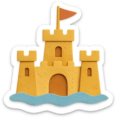 sand castle with layered paper effect on a white background in paper-craft style sticker