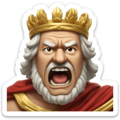 Furious Emperor: An emperor in a billowing toga, face red and shouting, with clenched fists. His laurel crown is tilted, as if he's about to throw it on the ground in a rage. sticker