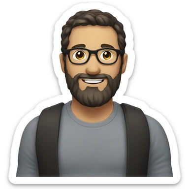man, beard, shorthair, white skin, dark hair, round glasses, smil sticker