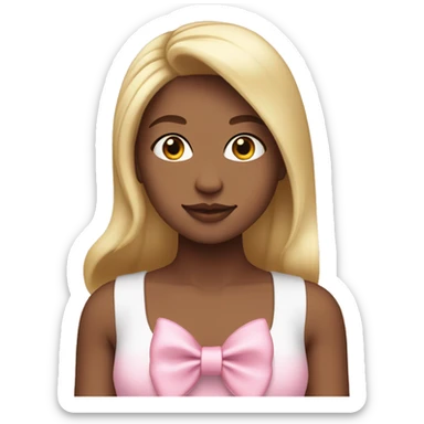 Blonde girl with straight hair, pink crop top and a white bow in hair sticker