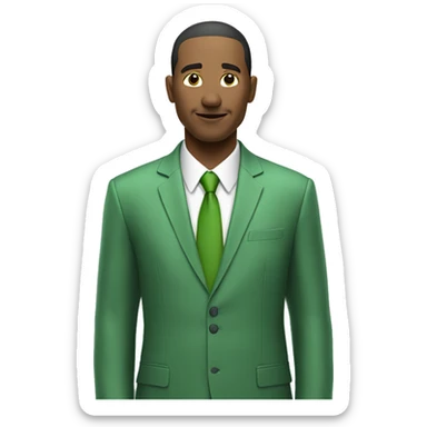 A man is standing on a white background. He is wearing a green suit and tie. His head is replaced with a network of interconnected nodes and lines, symbolizing a network. sticker