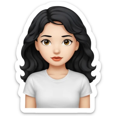 Beautiful girl,Black hair,wavy hair long hair,Black eyes, white T-shirt sticker