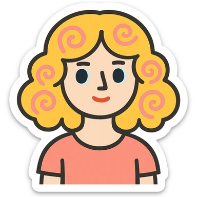 pale girl with medium-length curly blonde hair and baby pink swirls sticker