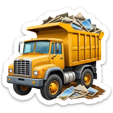dump truck with photos falling out onto the ground sticker