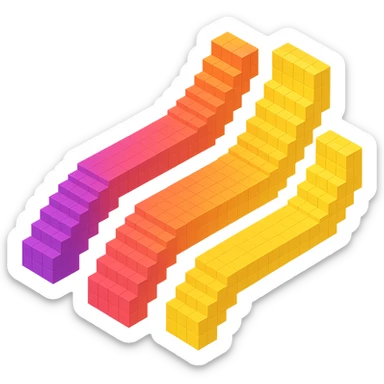 Turn this logo into a voxel and isometric style, keeping the gradient colors and 3D blocky look. sticker