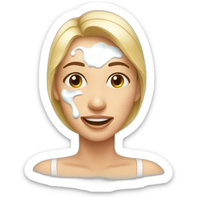 Woman with milk spilled on her face with satisfactory expression sticker