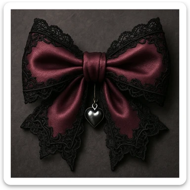 pink gothic bow with black lace trim and heart charm sticker