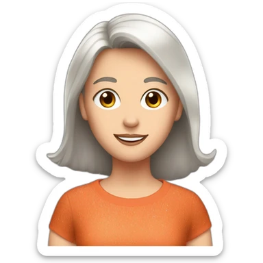 Gray straight haired white girl with terracotta t-shirt and sparkles around the head sticker