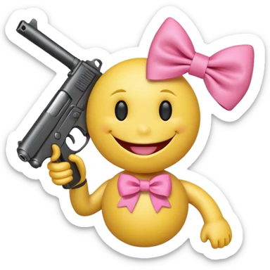 Smiley face with gun and pink bow sticker