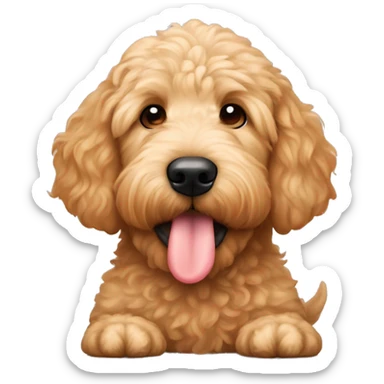 cute golden doodle laying down with tounge on there nose sticker