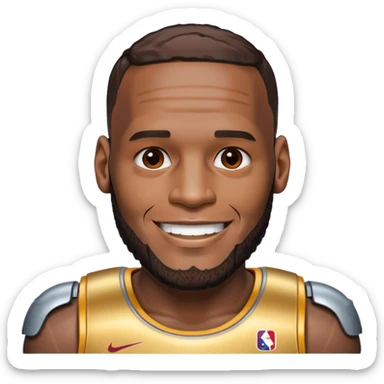 Lebron James smiling
half his face is robot/cyborg like sticker