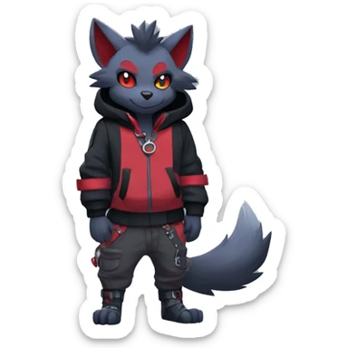 Cool Edgy Zorua-Zoroark-Mightyena with a collar and hoodie-sweater and harness full body sticker