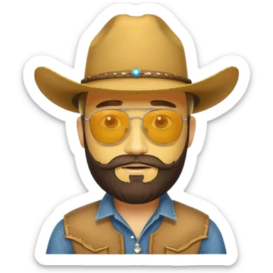 A bearded yellow face with sunglasses and a cowboy hat sticker